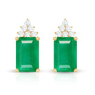 Genuine 1.32 Carat Emerald Cut Emerald Stud Earrings with Diamond Cluster AAA - Rosec Jewels