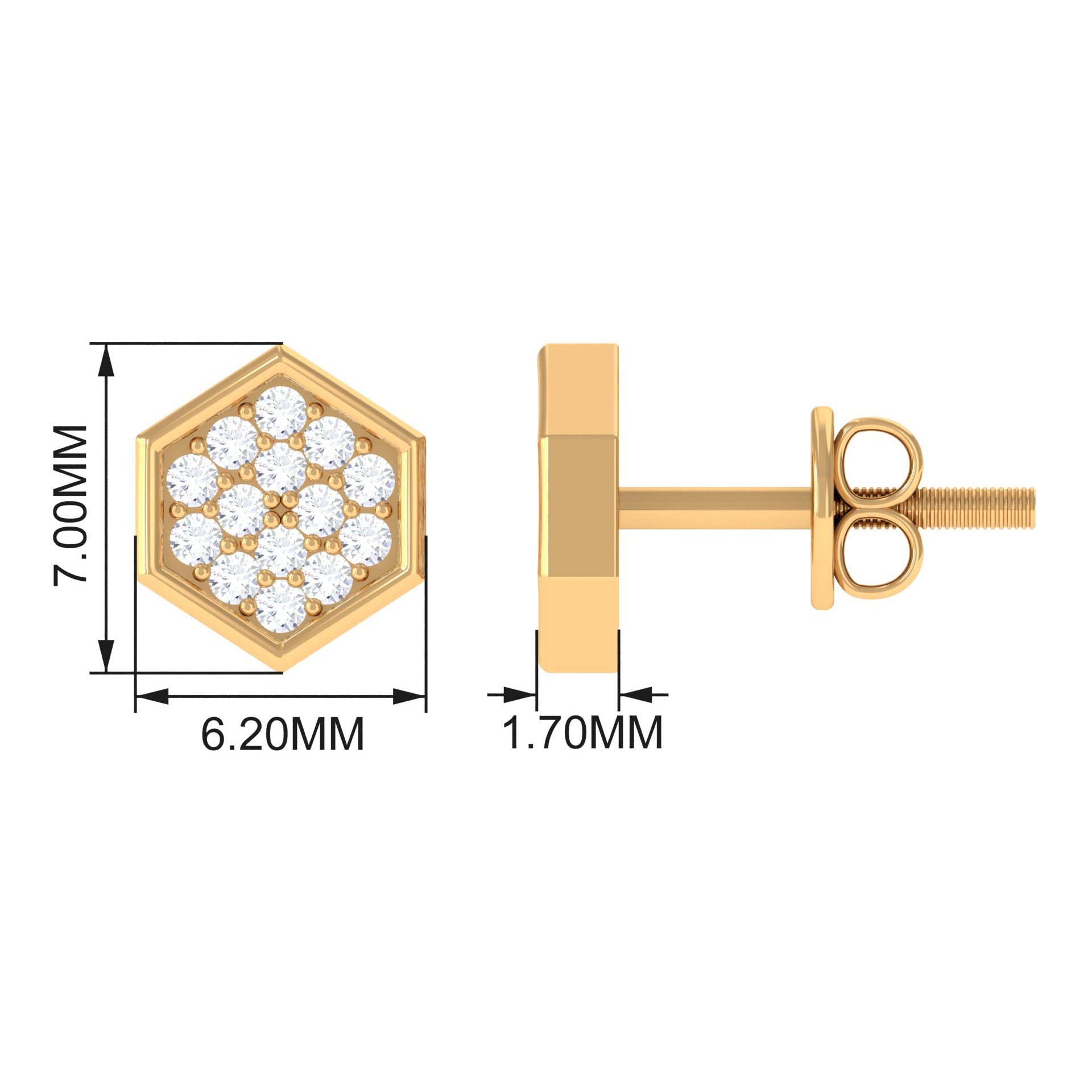 Rosec Jewels-1/4 CT Simple Diamond Gold Hexagon Stud Earrings