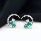 Lab Created Emerald Cat and Moon Stud Earrings AAAA - Rosec Jewels