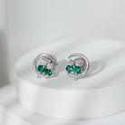 Lab Created Emerald Cat and Moon Stud Earrings AAAA - Rosec Jewels