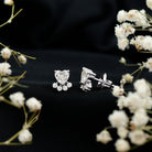 Heart and Round Shape Moissanite Paw Stud Earrings D-VS1 - Rosec Jewels