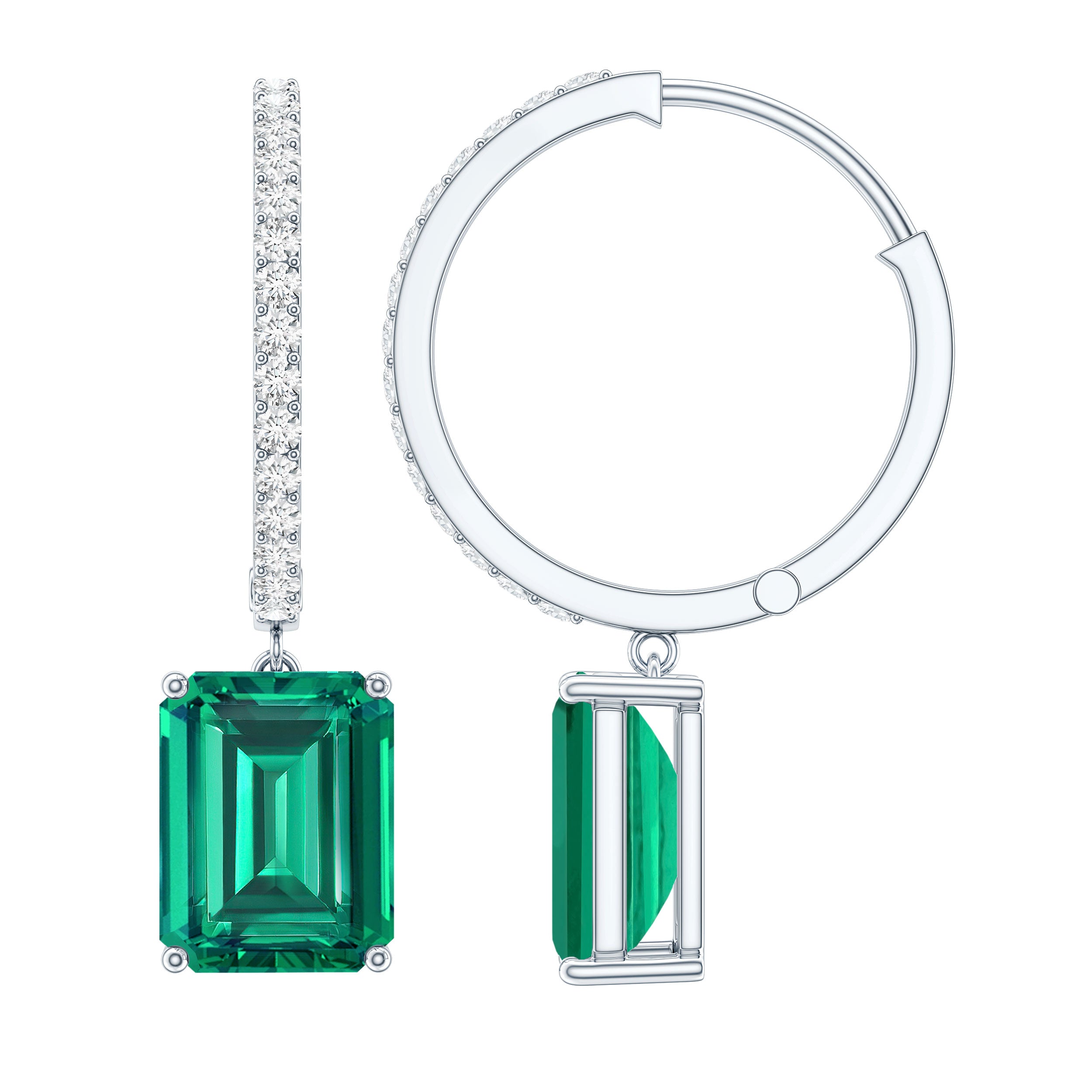 Certified Lab Created Emerald Hoop Drop Earrings For Women