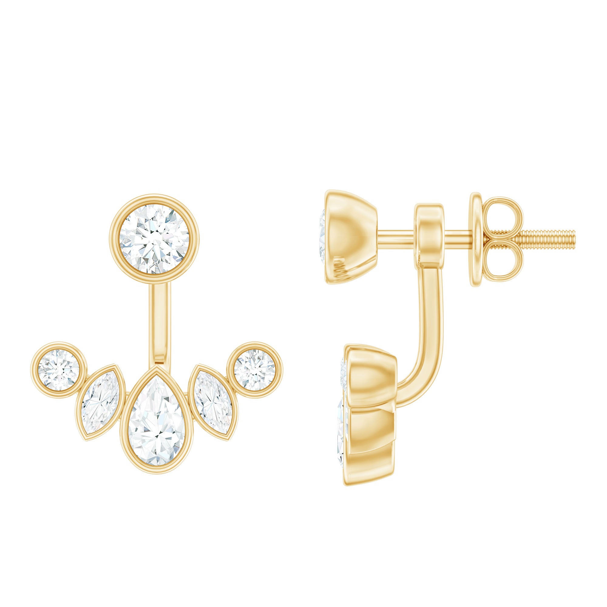 Rosec Jewels-Certified Moissanite Jacket Earrings in Silver