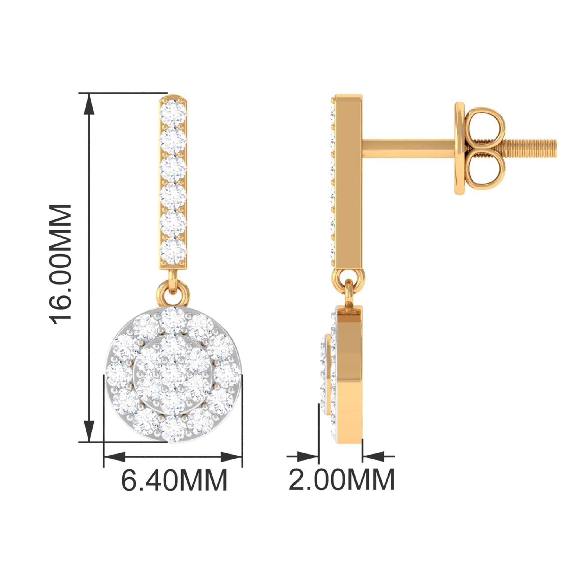 3/4 CT Minimal Zircon Gold Dangle Earrings in Pave Setting Zircon - ( AAAA ) - Quality - Rosec Jewels