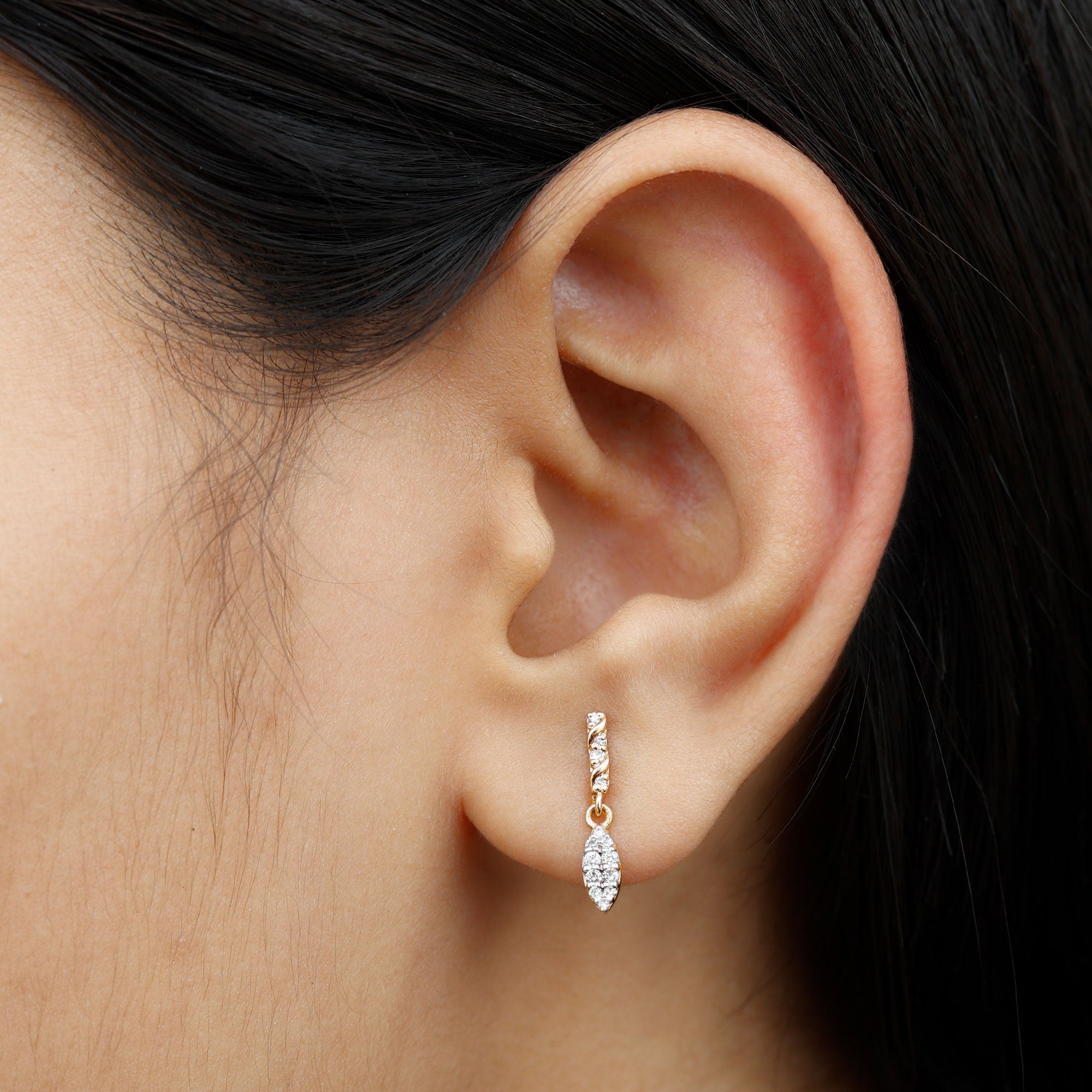 1/4 CT Zircon Gold Leaf Dangle Drop Earrings Zircon - ( AAAA ) - Quality - Rosec Jewels