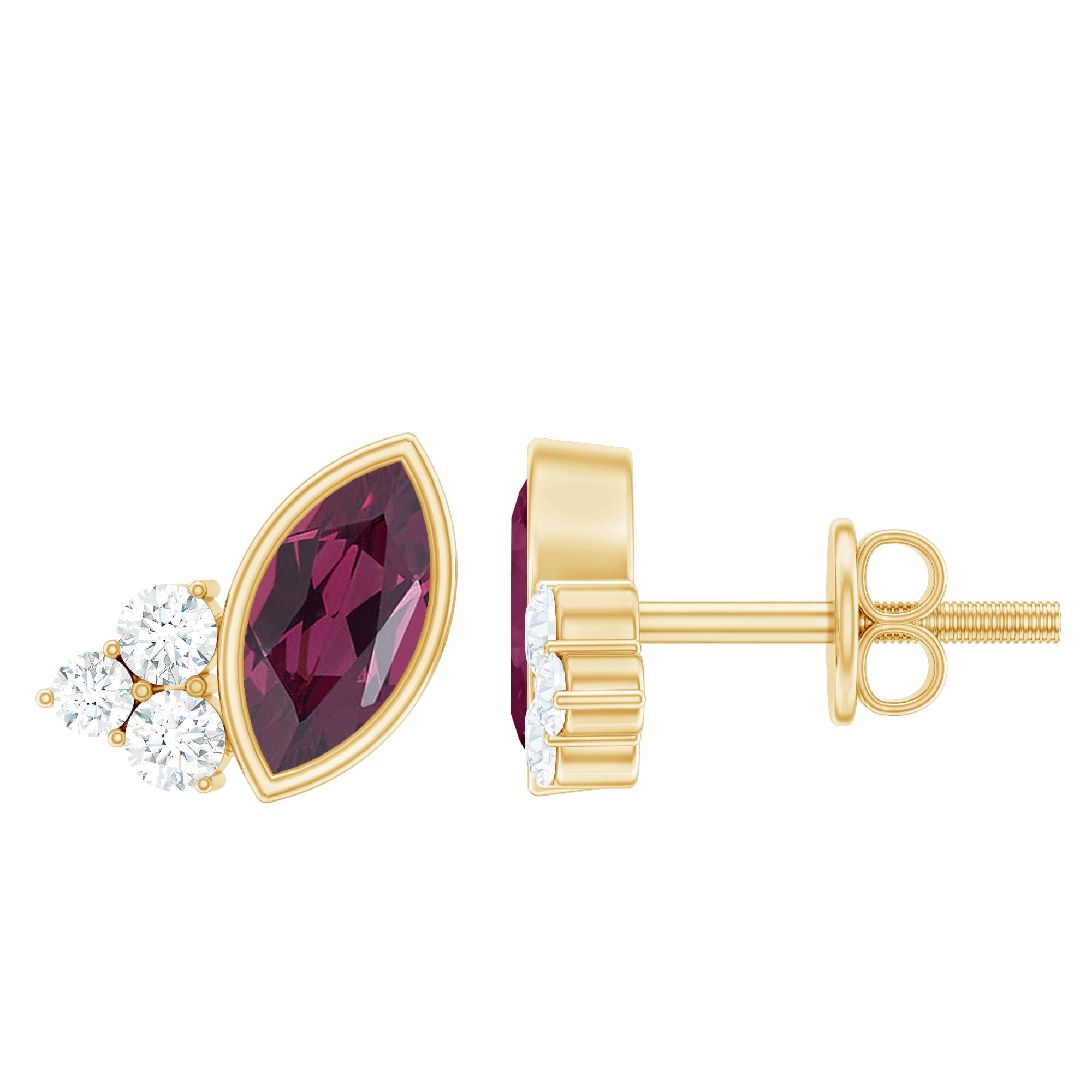Rosec Jewels-Bezel Set Rhodolite Garnet Stud Earrings with Diamonds