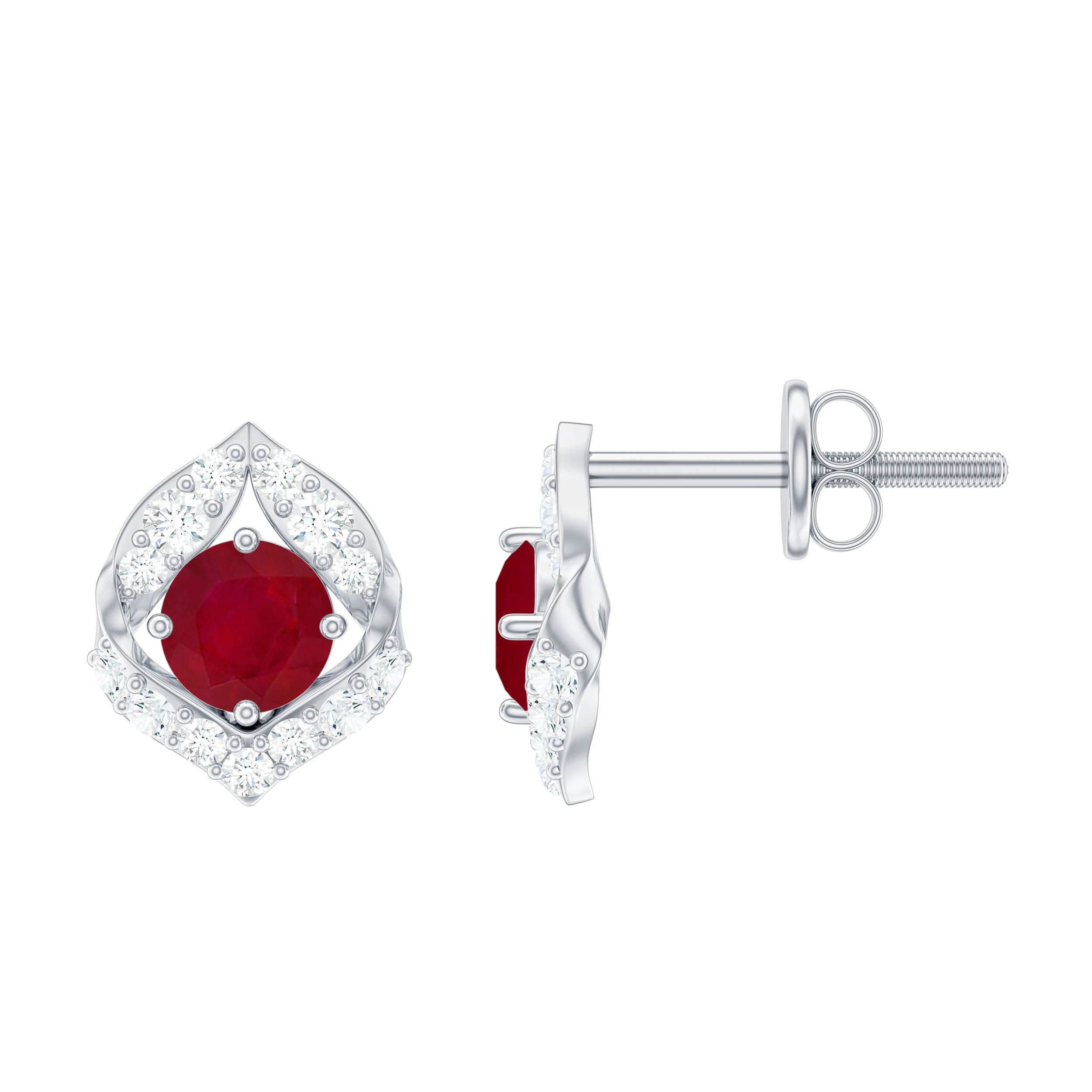 Dainty Ruby July Birthstone Stud Earrings with Diamond