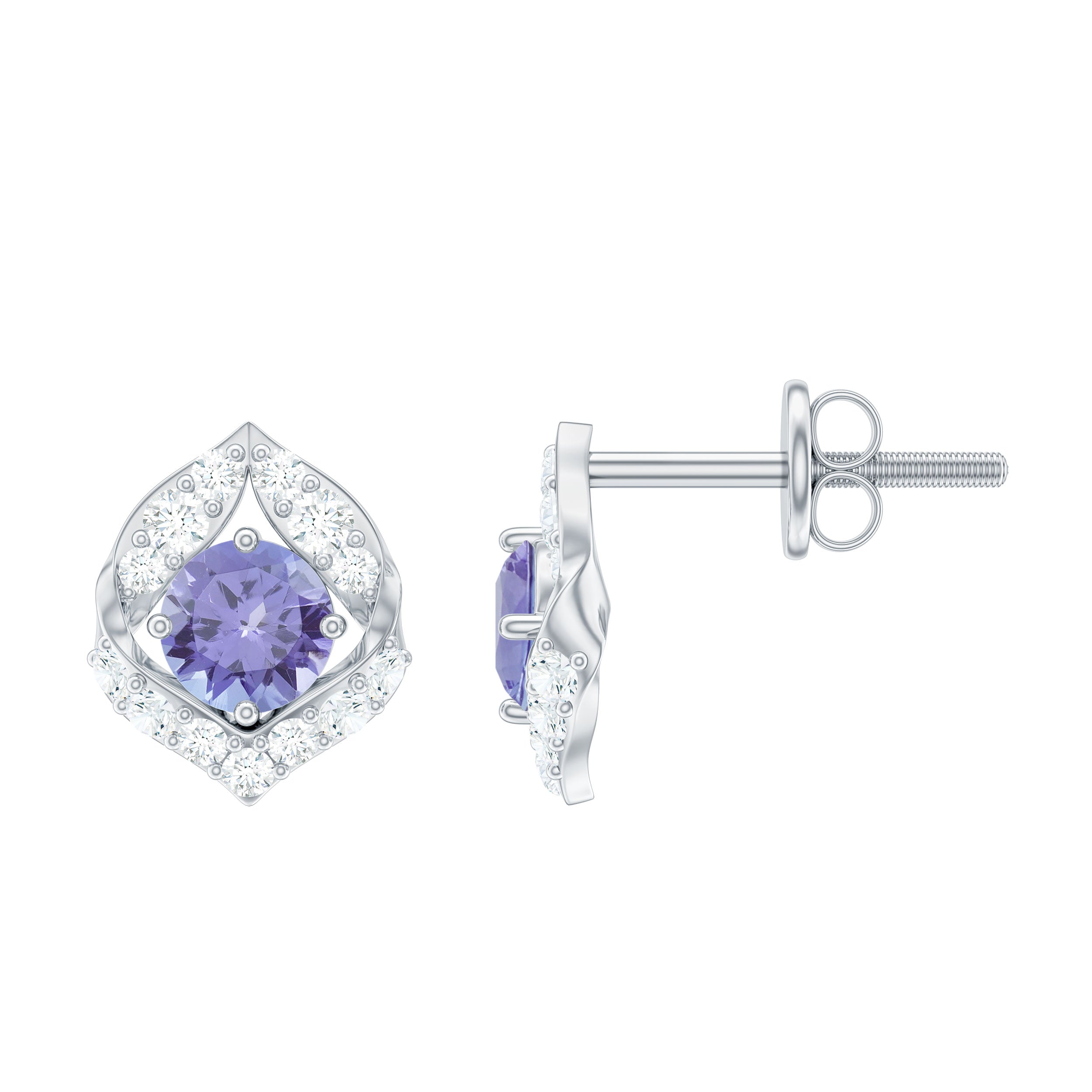 Dainty Tanzanite and Diamond Petal Stud Earrings