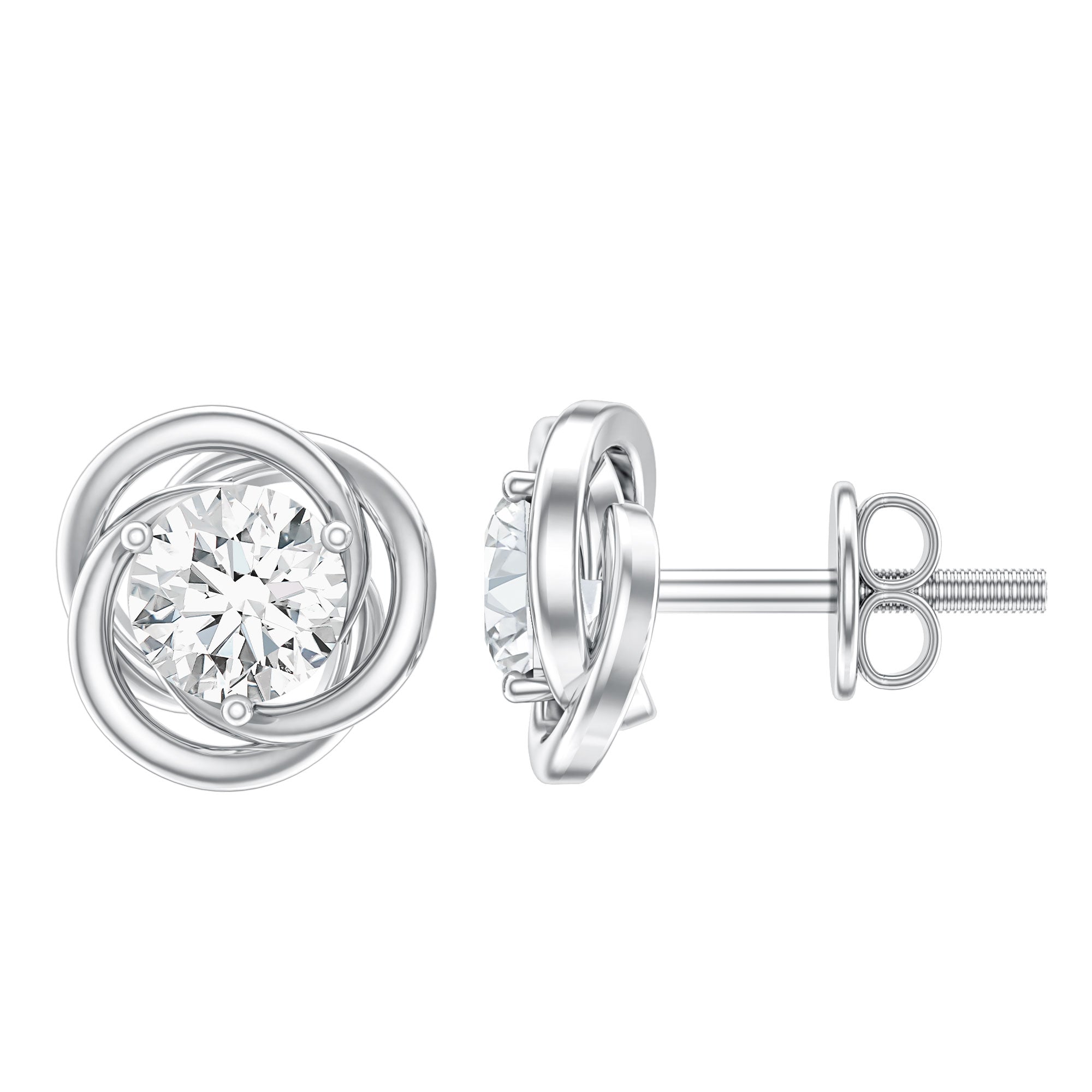 Certified Lab Grown Diamond Swirl Earrings With Screw Back Lab - ( EF-VS ) - Rosec Jewels