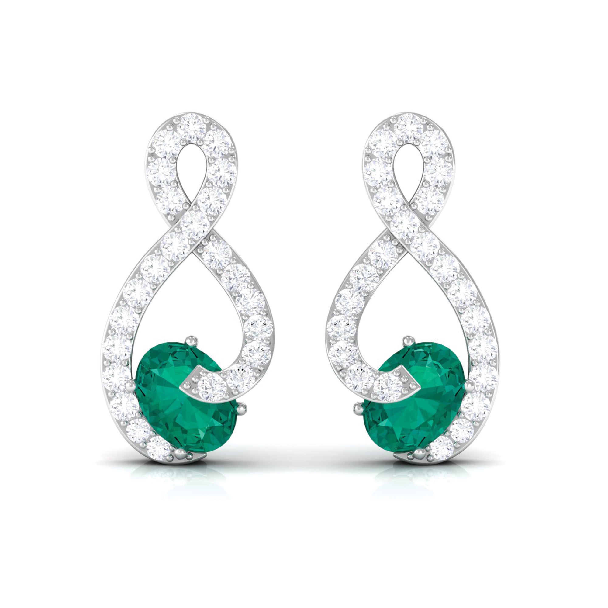 Natural Emerald Diamond Infinity Earrings with Screw Back AAA - Rosec Jewels