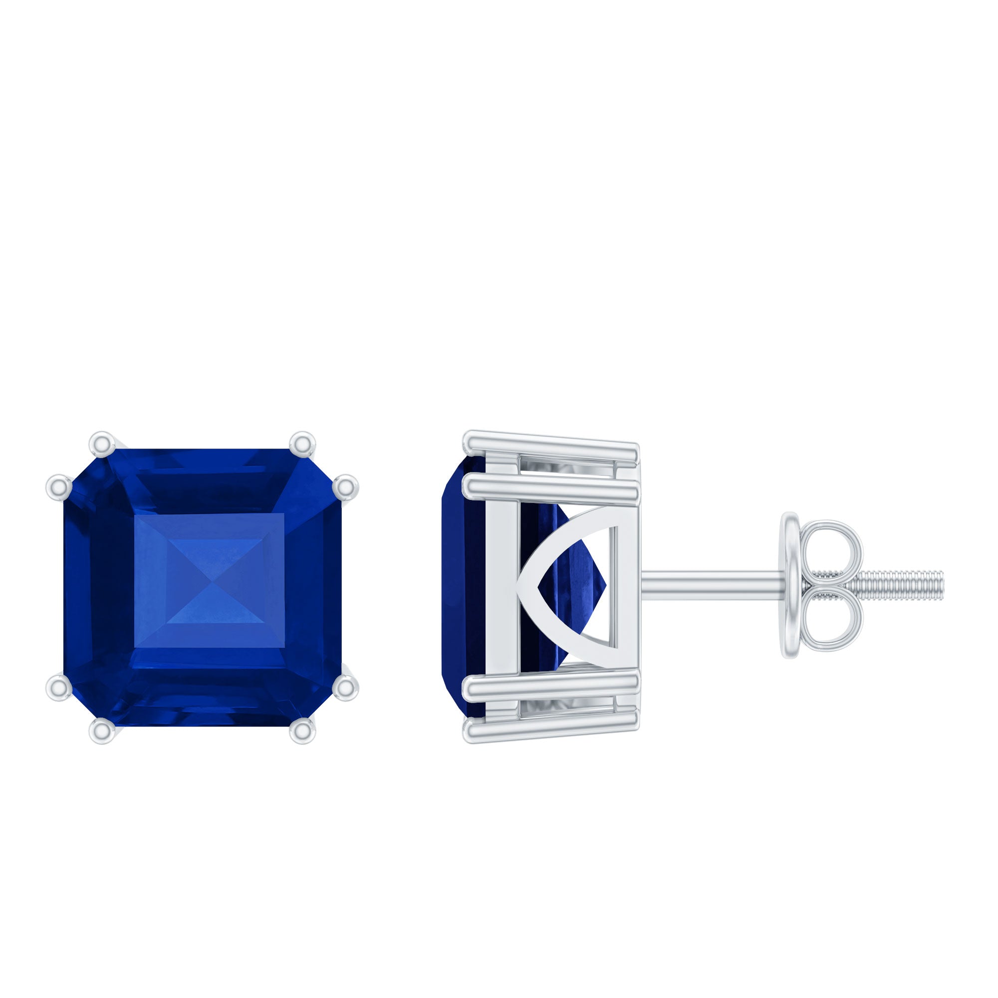 8MM Asscher Cut Lab Created Blue Sapphire Stud Earrings