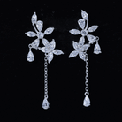 Certified Lab Grown Diamond Flower Dangle Drop Earrings Lab - ( EF-VS ) - Rosec Jewels