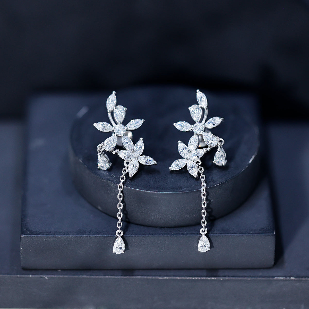 Rosec Jewels-Certified Lab Grown Diamond Flower Dangle Drop Earrings