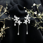 Certified Lab Grown Diamond Flower Dangle Drop Earrings Lab - ( EF-VS ) - Rosec Jewels
