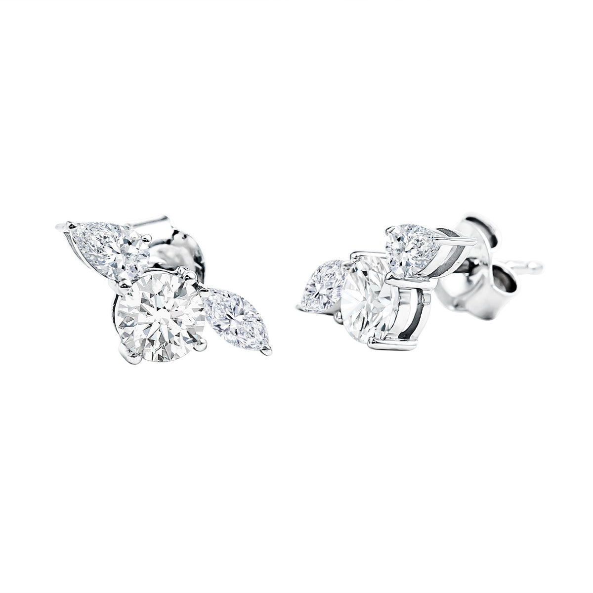 Unique Lab Grown Diamond Three Stone Stud Earrings for Women Lab - ( EF-VS ) - Rosec Jewels