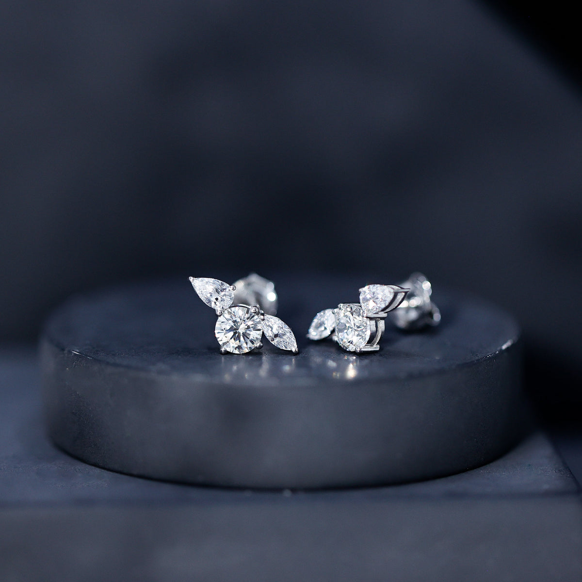 Unique Lab Grown Diamond Three Stone Stud Earrings for Women Lab - ( EF-VS ) - Rosec Jewels