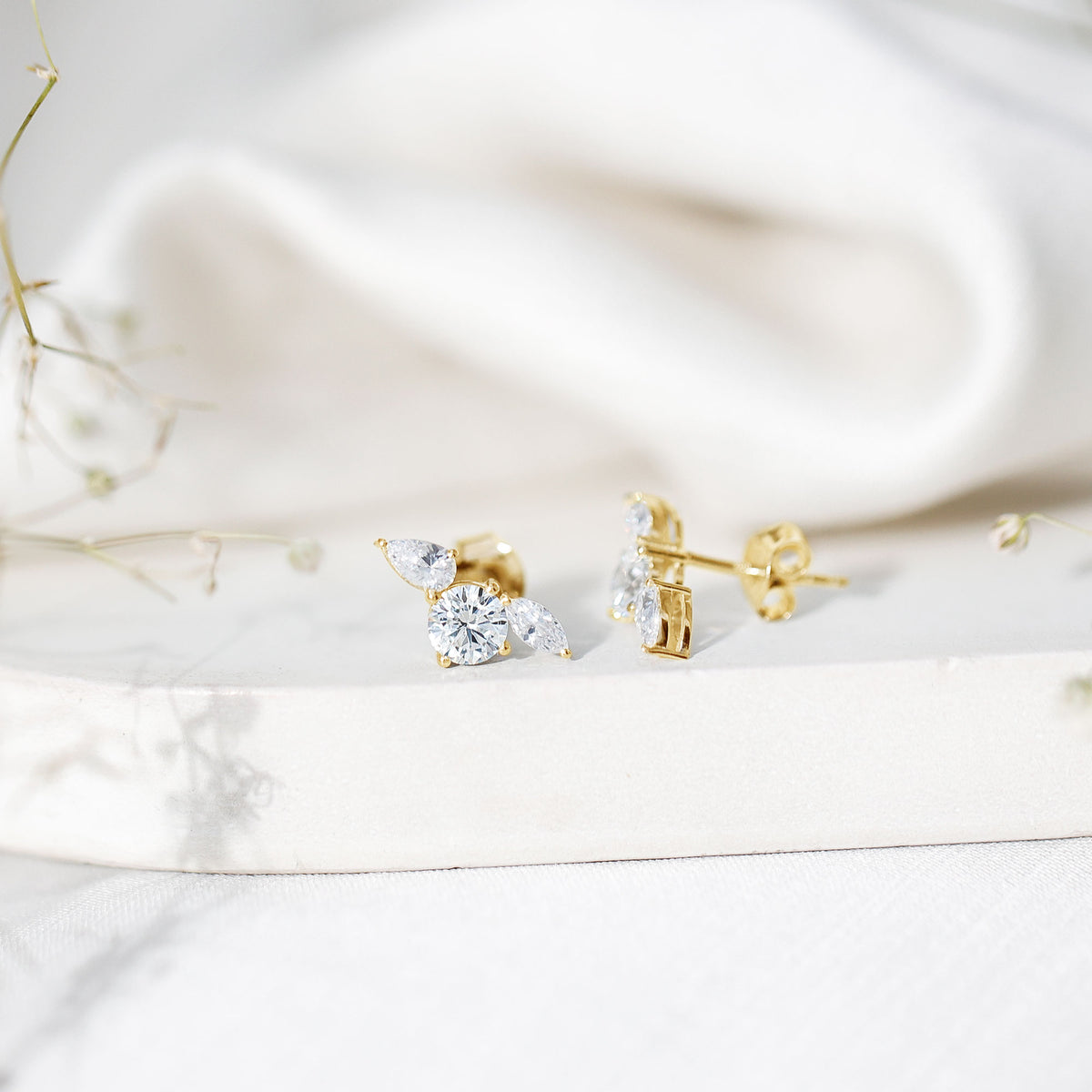 Rosec Jewels-Unique Lab Grown Diamond Three Stone Stud Earrings for Women