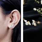 Unique Lab Grown Diamond Three Stone Stud Earrings for Women Lab - ( EF-VS ) - Rosec Jewels