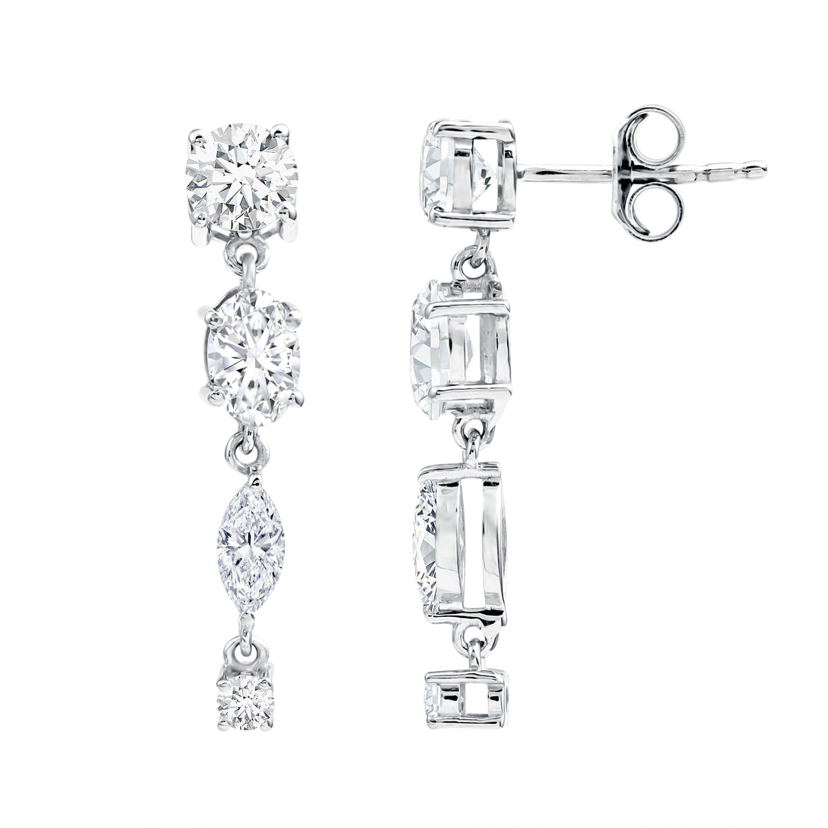 Multi Shape Lab Grown Diamond Dangle Earrings For Bride Lab - ( EF-VS ) - Rosec Jewels