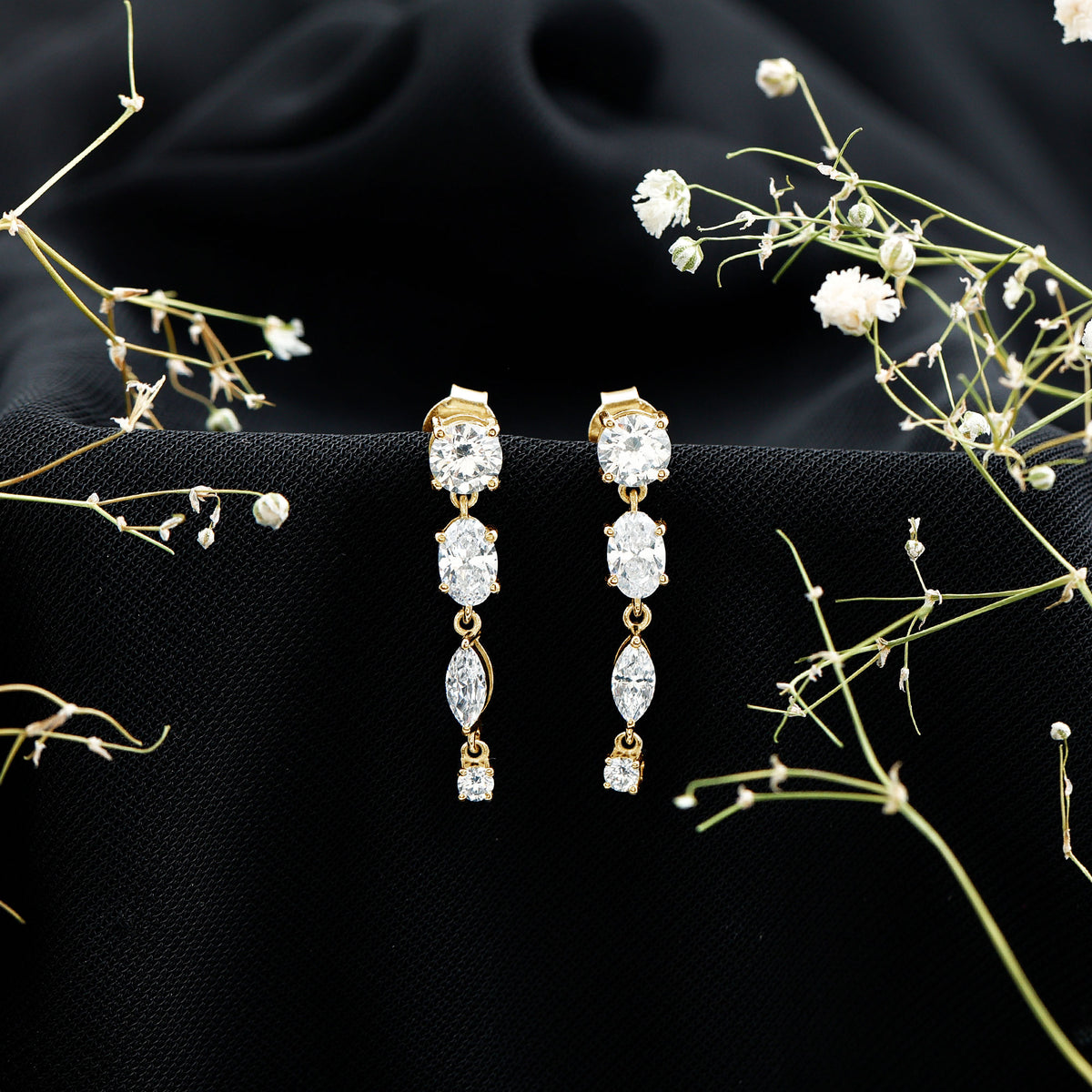 Multi Shape Lab Grown Diamond Dangle Earrings For Bride Lab - ( EF-VS ) - Rosec Jewels