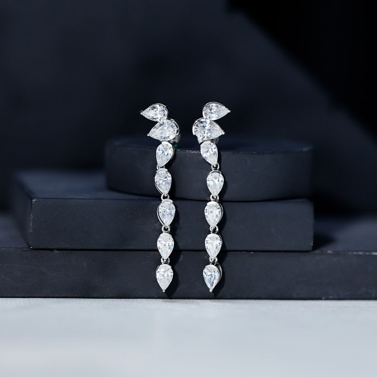 Pear Shape Lab Grown Diamond Dangling Earrings for Women Lab - ( EF-VS ) - Rosec Jewels