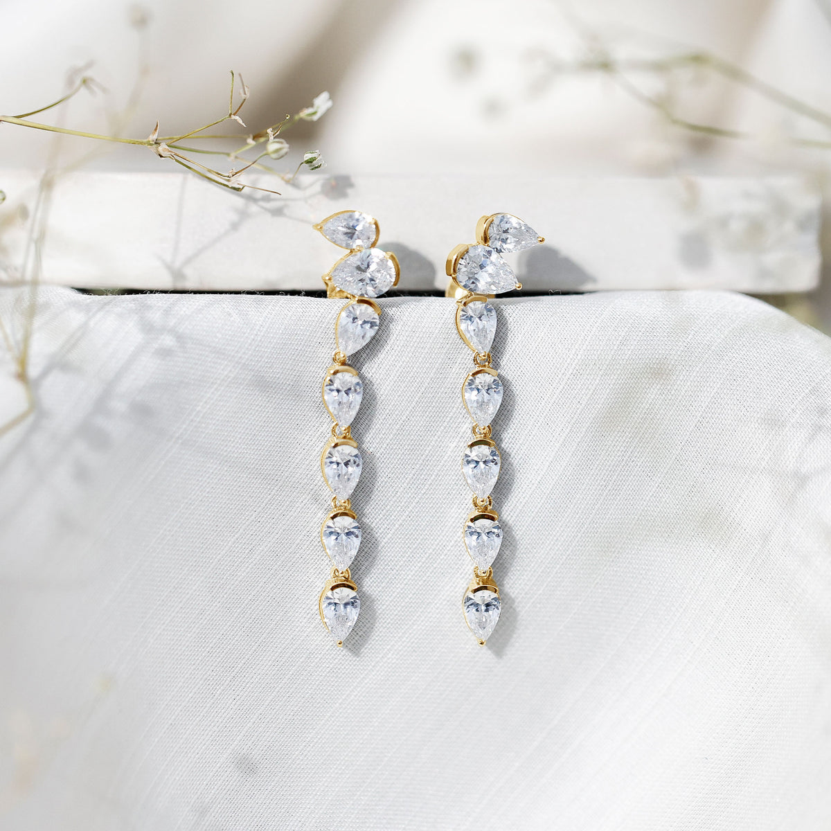 Rosec Jewels-Pear Shape Lab Grown Diamond Dangling Earrings for Women
