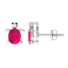 3/4 CT Turtle Stud Earrings with Oval Cut Ruby AAA - Rosec Jewels