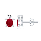 1.2 Carat Turtle Stud Earrings with Oval Cut Ruby AAA - Rosec Jewels