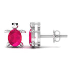 3/4 CT Turtle Stud Earrings with Oval Cut Ruby AAA - Rosec Jewels