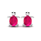 3/4 CT Turtle Stud Earrings with Oval Cut Ruby AAA - Rosec Jewels