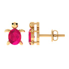 3/4 CT Turtle Stud Earrings with Oval Cut Ruby AAA - Rosec Jewels