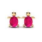 3/4 CT Turtle Stud Earrings with Oval Cut Ruby AAA - Rosec Jewels