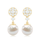 Genuine 6 Carat Freshwater Cultured Pearl Drop Earrings with Diamonds AAA - Rosec Jewels