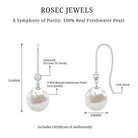 Real Freshwater Pearl Drop Earrings with Diamond AAA - Rosec Jewels