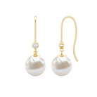 Real Freshwater Pearl Drop Earrings with Diamond AAA - Rosec Jewels