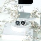 Genuine Tahitian Black Pearl and Diamond Flower Stud Earrings AAA - Rosec Jewels