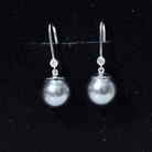 16 Carat Tahitian Black Pearl Dangling Earrings with Diamond AAA - Rosec Jewels