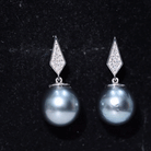 Art Deco Inspired Tahitian Pearl and Diamond Drop Earrings AAA - Rosec Jewels