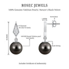Art Deco Inspired Tahitian Pearl and Diamond Drop Earrings AAA - Rosec Jewels