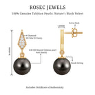 Art Deco Inspired Tahitian Pearl and Diamond Drop Earrings AAA - Rosec Jewels