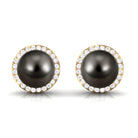 16 CT Black Pearl and Diamond Halo Stud Earrings AAA - Rosec Jewels