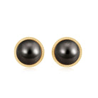 8MM Tahitian Black Pearl Solitaire Stud Earrings with Beaded Detail AAA - Rosec Jewels