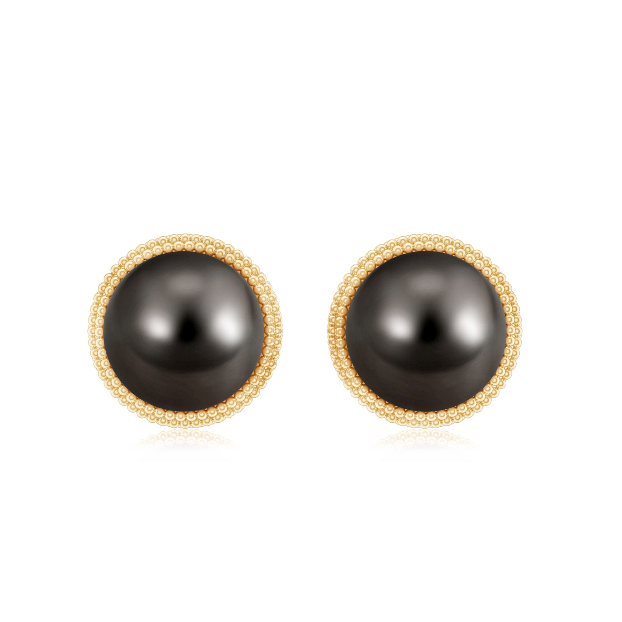 8MM Tahitian Black Pearl Solitaire Stud Earrings with Beaded Detail AAA - Rosec Jewels