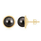 8MM Tahitian Black Pearl Solitaire Stud Earrings with Beaded Detail AAA - Rosec Jewels