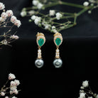 Genuine Black Pearl Wedding Earrings with Emerald and Diamond AAA - Rosec Jewels