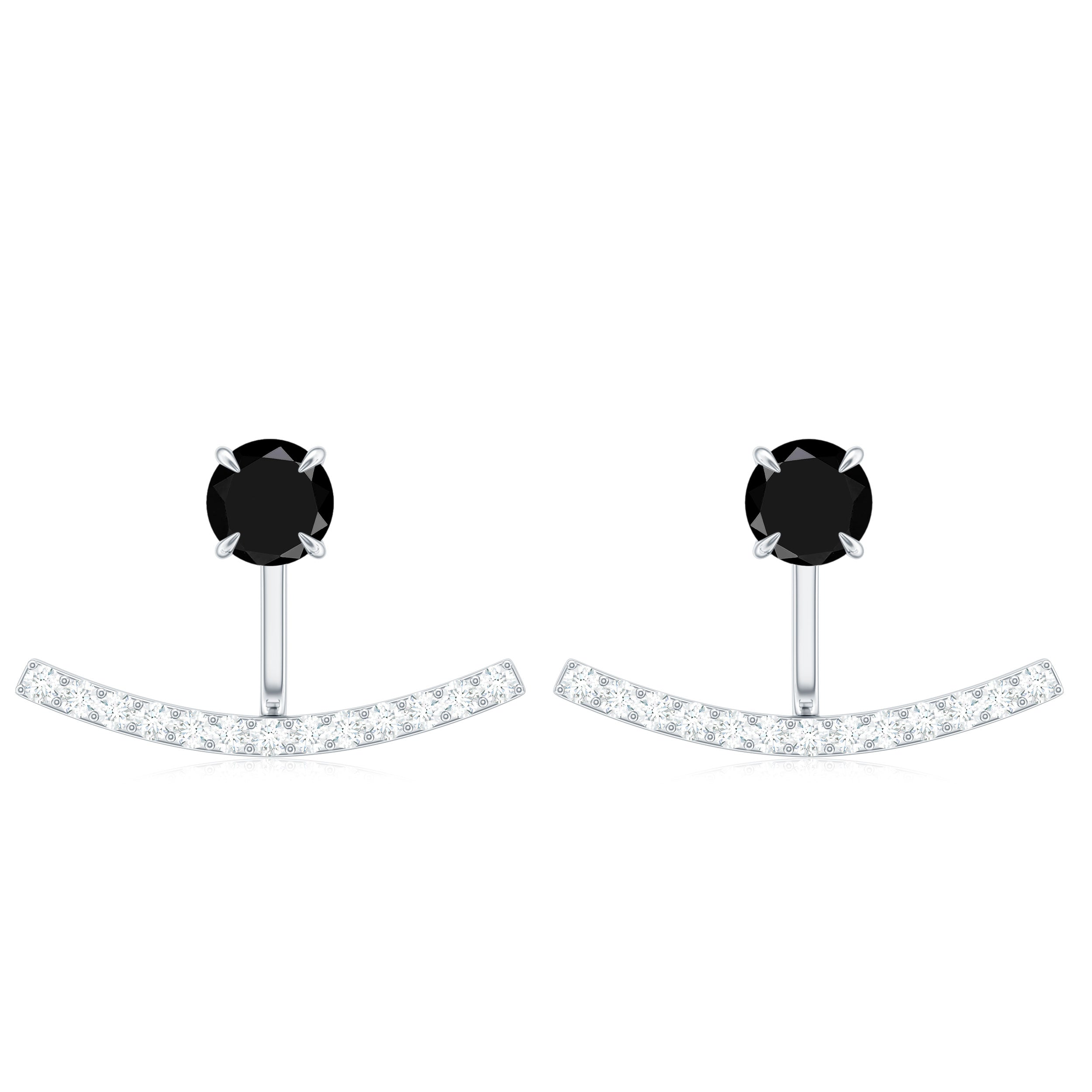 1 Carat Black Spinel Jacket Earrings with Diamond Stones AAA - Rosec Jewels