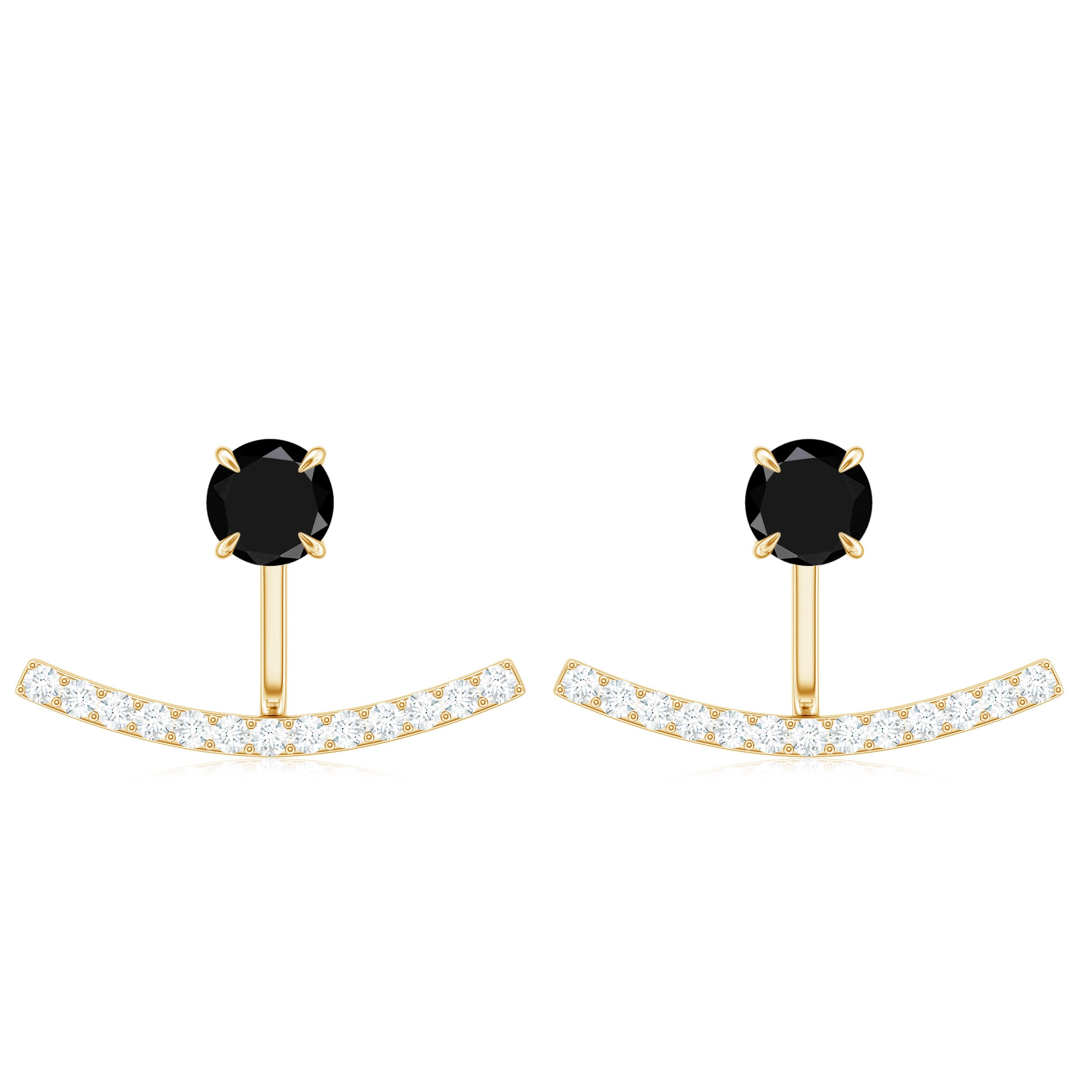 1 Carat Black Spinel Jacket Earrings with Diamond Stones AAA - Rosec Jewels
