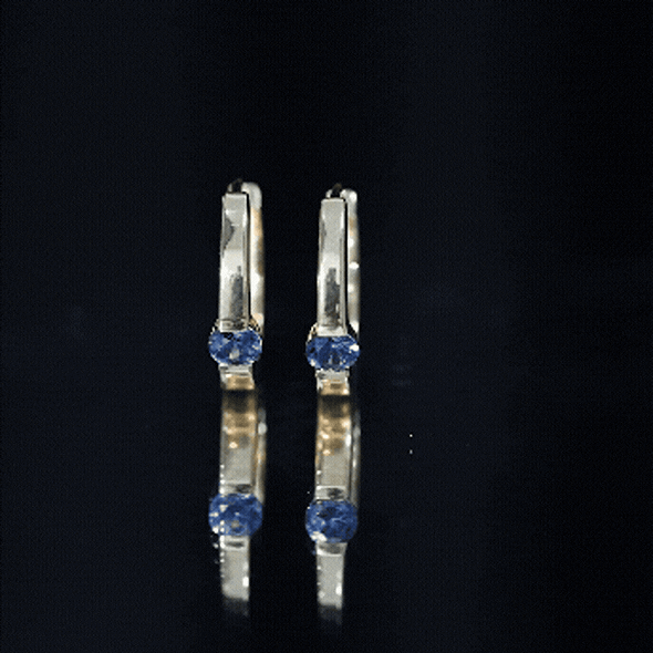 Minimal Blue Sapphire Hinged Hoop Earrings AAA - Rosec Jewels