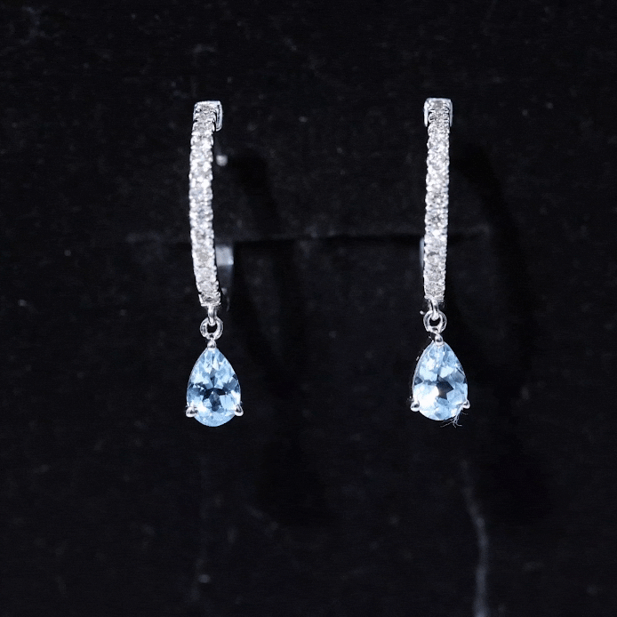 Aquamarine and Diamond Hoop Drop Earrings AAA - Rosec Jewels