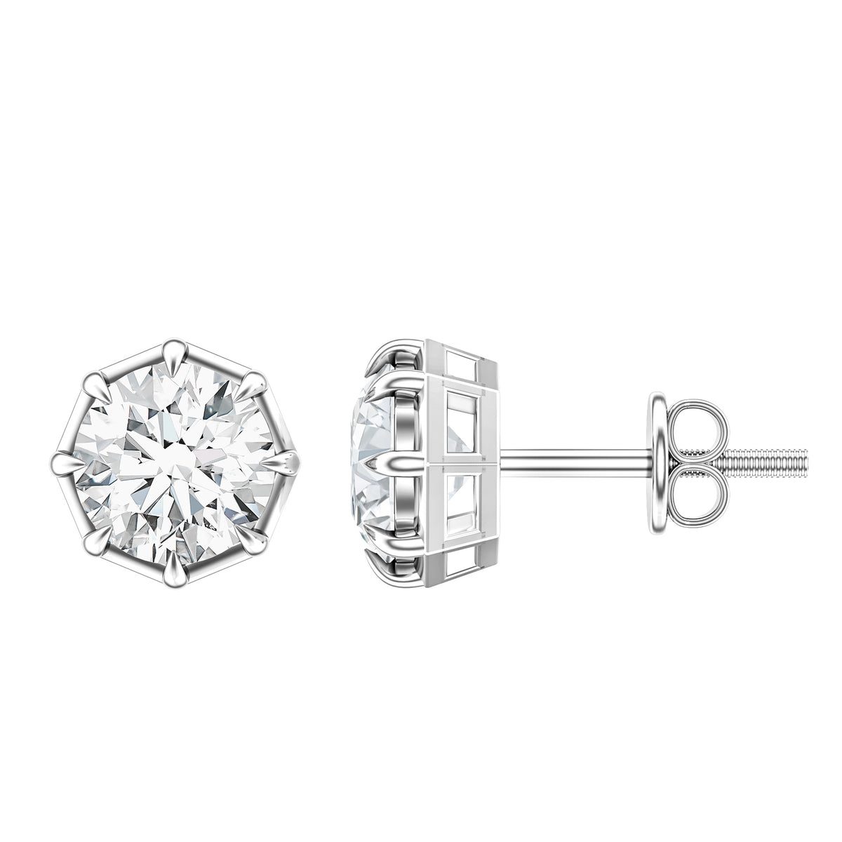 IGI Authenticated Lab Grown Diamond 2 Carat Stud Earrings with 8 Prongs Secure Setting Lab - ( E-VS1 ) - Rosec Jewels